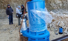  Tsurumi’s pumps before installation at a quarry in southern Wisconsin; a GSZ (front, attached to a frame), and the KTV in the background