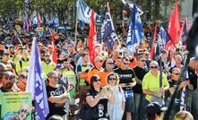 Union members are protesting. Credit: Electrical Trades Union