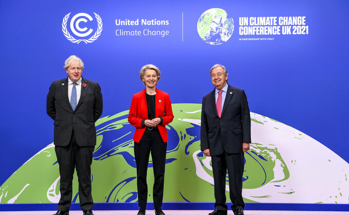 PM Boris Johnson, EU chief Ursula van der Leyen and UN S-G Antonio Guterres at the COP26 World Leaders Summit