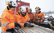  Henri Äijälä (left) and Joonas Kurtti from Keliber’s Geology department examine drill cores with Oy Kati Ab’s Torsti Ylitalo and Markus Impiö 