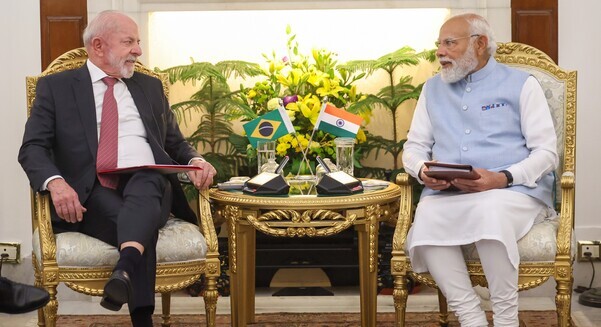 India's prime minister Narendra Modi and Brazil's president Luiz Inacio Lula da Silva in February 2026