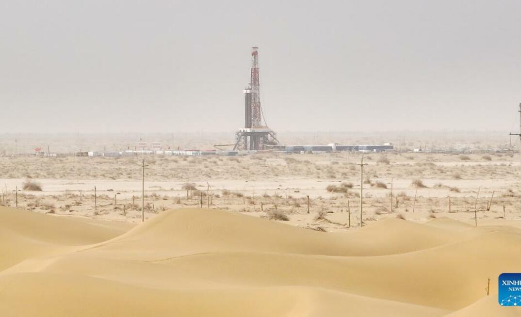 A drone photo of the Shenditake 1 borehole in the Taklimakan Desert in the Tarim Basin Credit: Xinhua/Li Xiang