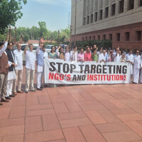 Parliament Budget Session: Opposition MPs protest against FCRA Amendment Bill 2026 at Makar Dwar