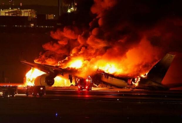 Packed Japan Airlines Airbus bursts into flames after runway collision