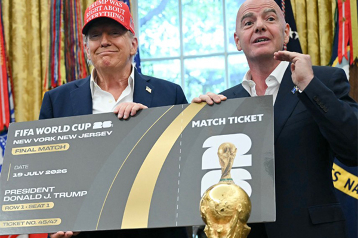 FIFA President Gianni Infantino presents first ticket of 2026 World Cup Final to Donald Trump