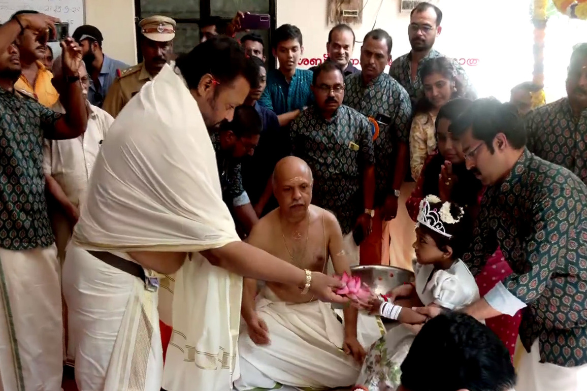 Kerala: Union Minister Suresh Gopi participates in 'Vidyarambham' celebrations