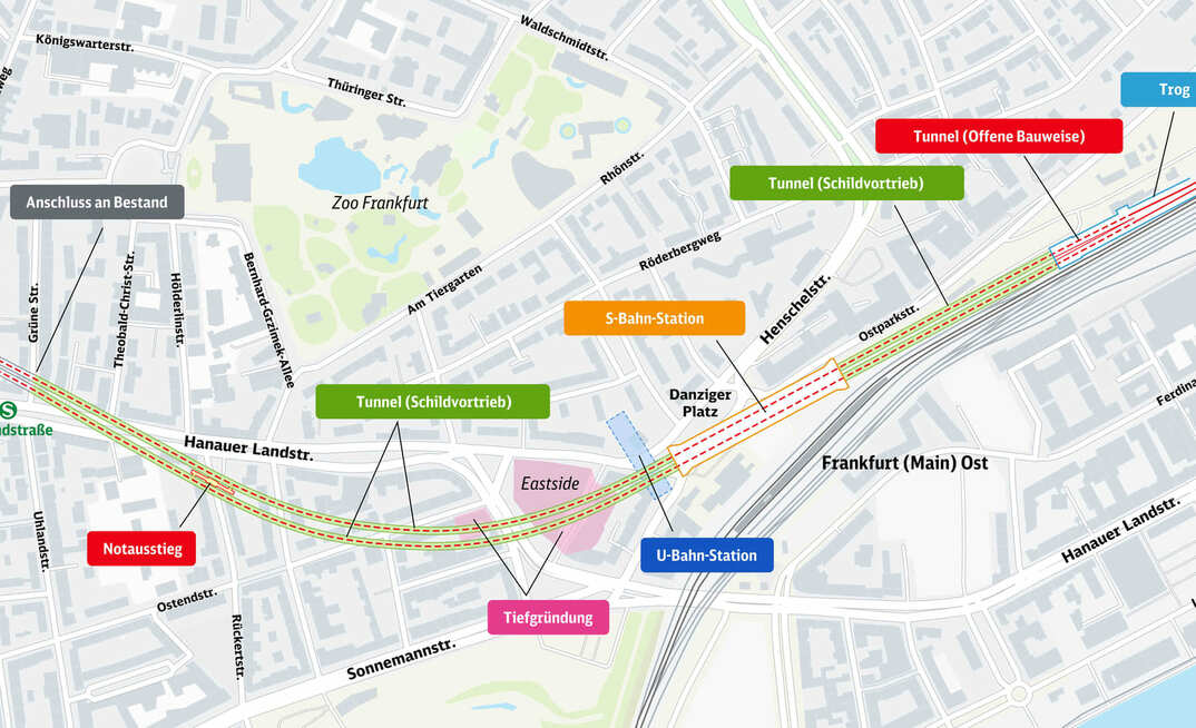 Route of the section of the Nordmainische S-Bahn awarded to Implenia 