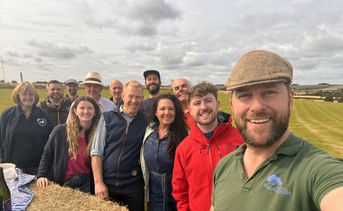 Farmer Tom Martin with Adam Henson and the team filming for Countryfile