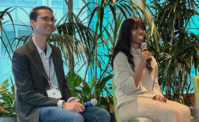 AI was the topic during this Climate Week panel with Gavin McCormick (left) with WattTime and Climate Trace, and Tenika Versey Walker, head of Nvidia's Sustainable Futures program / Credit: Heather Clancy