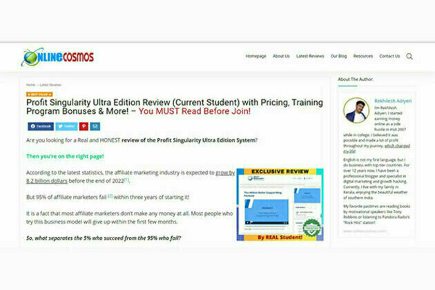 Profit Singularity Review of Ultra Edition System announced by Online COSMOS Expert