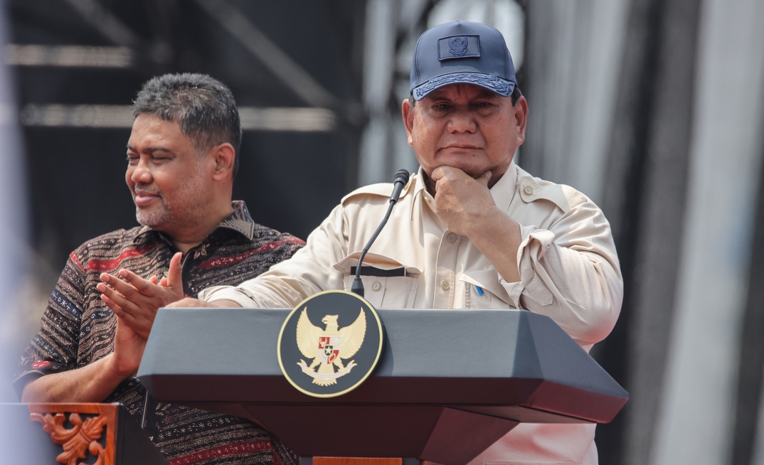 Jakarta, Indonesia. May 01, 2025. President of the Republic of Indonesia, Prabowo Subianto at the International Workers Day at Monas, Jakarta.