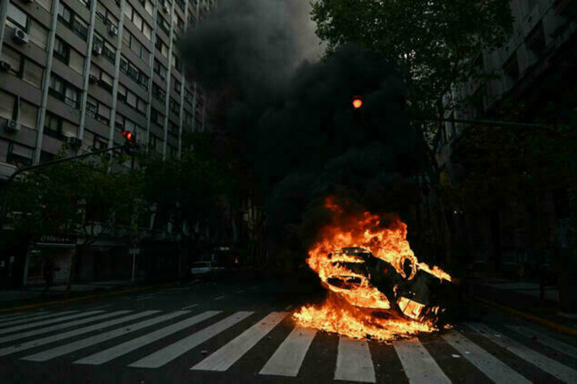 Argentine football fans clash with police at pensions march