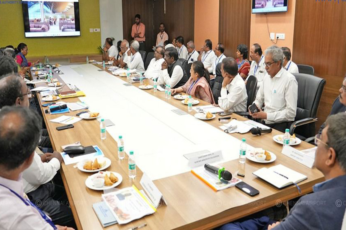 Civil Aviation Secretary Samir Kumar Sinha reviews progress of Chennai Airport's new terminal building
