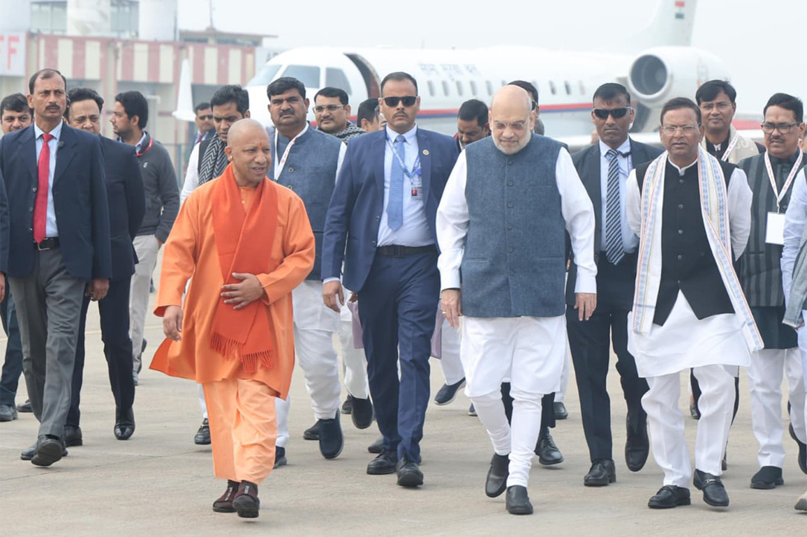 Union Home Minister Amit Shah arrives in Lucknow for Uttar Pradesh foundation day celebrations
