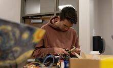  Colorado School of Mines student Matthew Oleszko works on the construction of a robotic geophysical data acquisition vehicle for a geophysical engineering class project