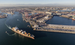 A container ship leaves the port at Long Beach, California, US