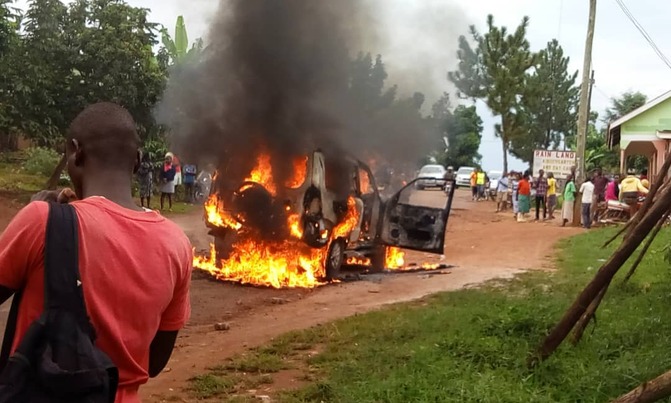 Government driver knocks two dead, vehicle burnt Government driver knocks two dead, vehicle burnt