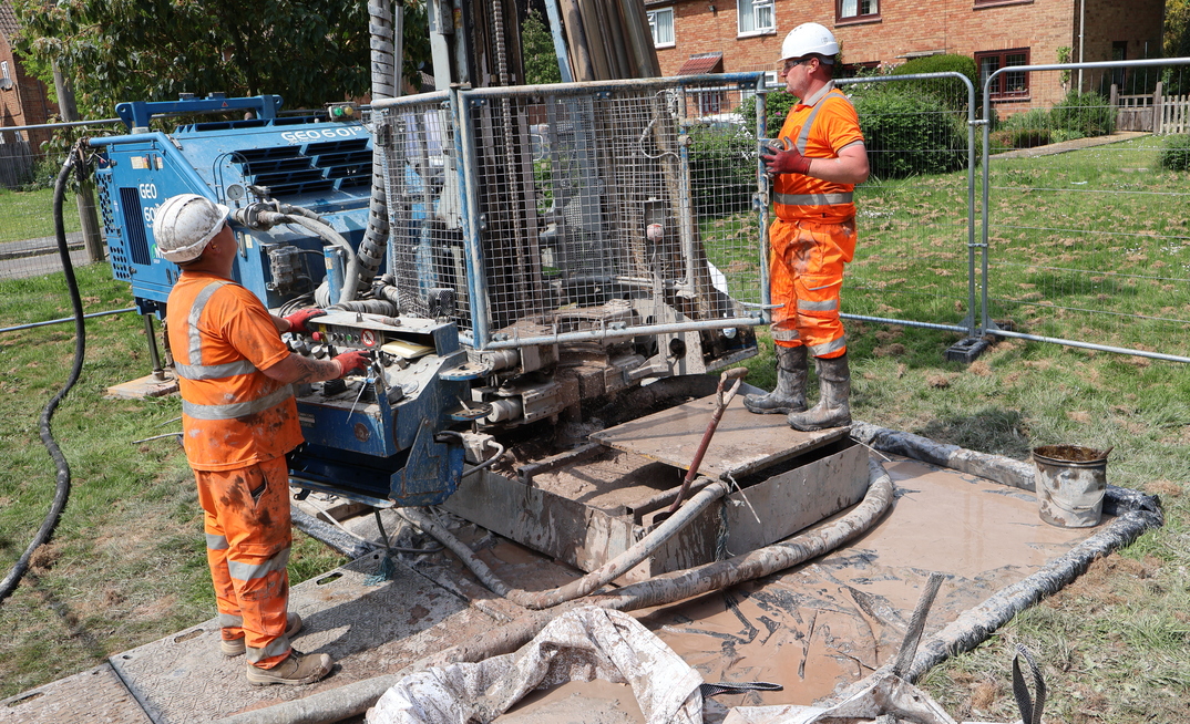 Boreholes being drilled in order for heat pumps to be installed at properties owned by Ashford Borough Council