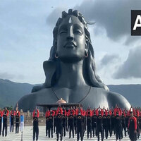 Tamil Nadu: Defence personnel perform Yoga in front of Adiyogi at Coimbatore's Isha Yoga centre