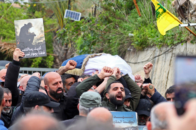 Mideast in Pictures: Funeral held for 3 Lebanese journalists killed in Israeli airstrike