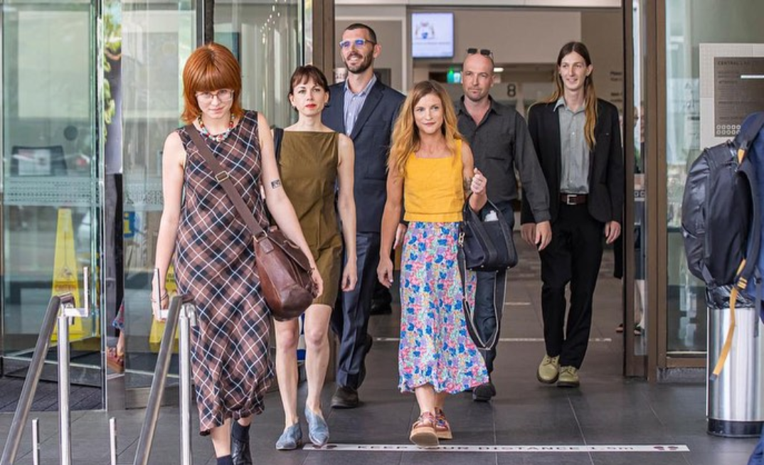 Stolarski (centre) with other members of the anti-Woodside plot