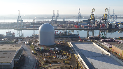 Dome silo inflated at Aggregate Industries Tilbury facility
