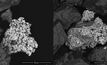 Scanning electron microscope images of supergene (left) and transitional gold grains.