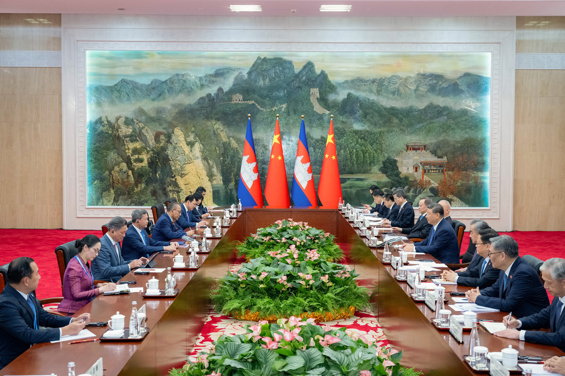 (SCO Tianjin Summit) CHINA-TIANJIN-XI JINPING-CAMBODIAN PM-MEETING (CN)