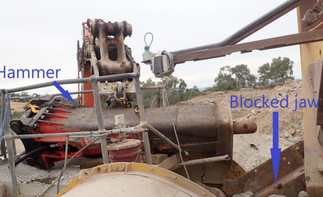 The position of the hammer on the catwalk after the worker was rescued.