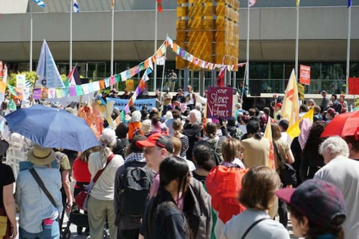 Hundreds of protesters gather in downtown Calgary on first day of G7 in Alberta