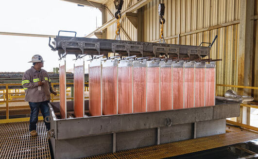 Copper cathodes from Johnson Camp, Arizona