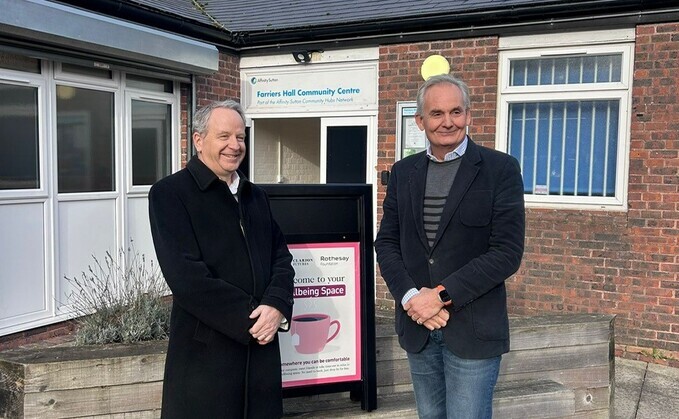 James Dickson and Phil Miles outside one of Clarion Futures' wellbeing spaces