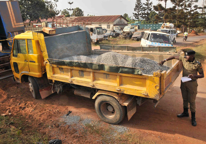 himbisibwe shows the three trucks that were impounded while loading the materials hoto by enry subuga