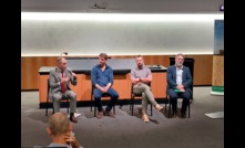  Justin Crosby, CropLife, Rick Llewellyn, CSIRO, Paul Neve, University of Copenhagen, and Ken Young, GRDC, during a panel discussion on future pesticide use at the AHRI Crop Protection Forum in Adelaide last month. 