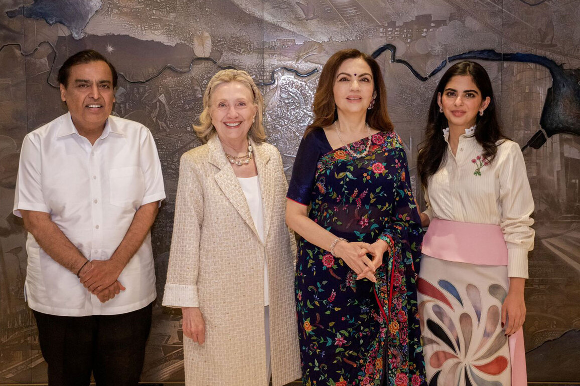 Mukesh Ambani, Nita Ambani host former US Secretary of State Hillary Clinton at their Mumbai residence