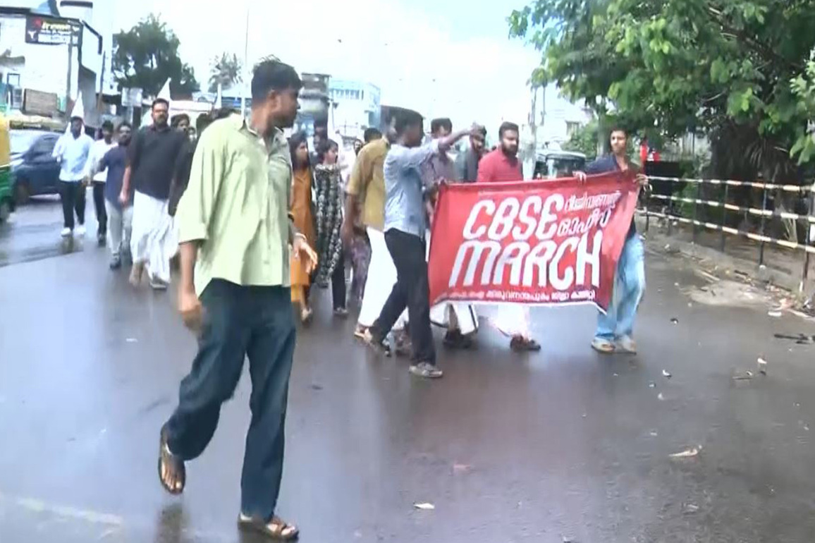 Students Federation of India activists march to CBSE regional office in Kerala, demand Dharmendra Pradhan's resignation