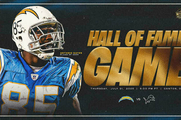Chargers to Play in 2025 Hall of Fame Game Against Lions