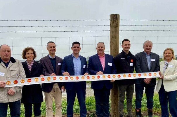 From left, landowners Bernard and Nickey Daley, Michael Steiner (FRV), South Island Minister and local MP James Meager, Malcolm Johns, Craig Brown, Ashburton Mayor Neil Brown, Tracey Hickman.