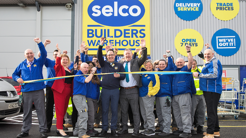 Branch manager Mat Brice (centre) officially opens Selco Orpington with colleagues
