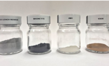 Samples – titanium dioxide (leach trials), magnetite (iron recovery trials), AMV (ammonium metavanadate is a pre-cursor to the V2O5 (preparation) and vanadium pentoxide. Credit: CSIRO