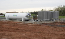 Overall tank and vaporiser skid arrangement in containment pad. Pad containment depth, walls, entrance and exit ramps to comply with NFPA 59A capacity requirements 