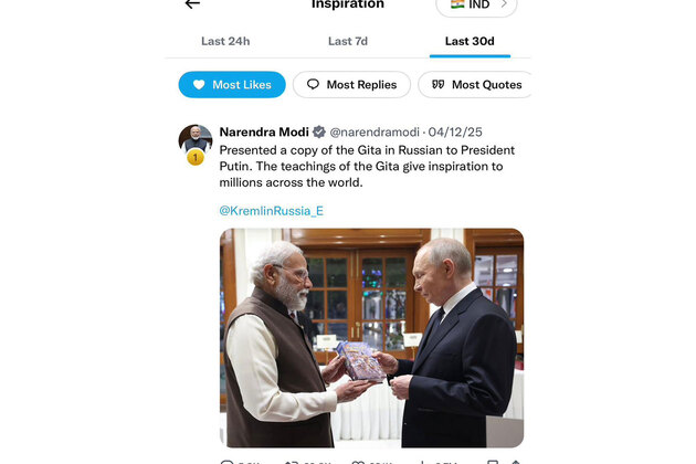 PM Modi's posts feature in 8 of India's 10 most-liked tweets over past 30 Days