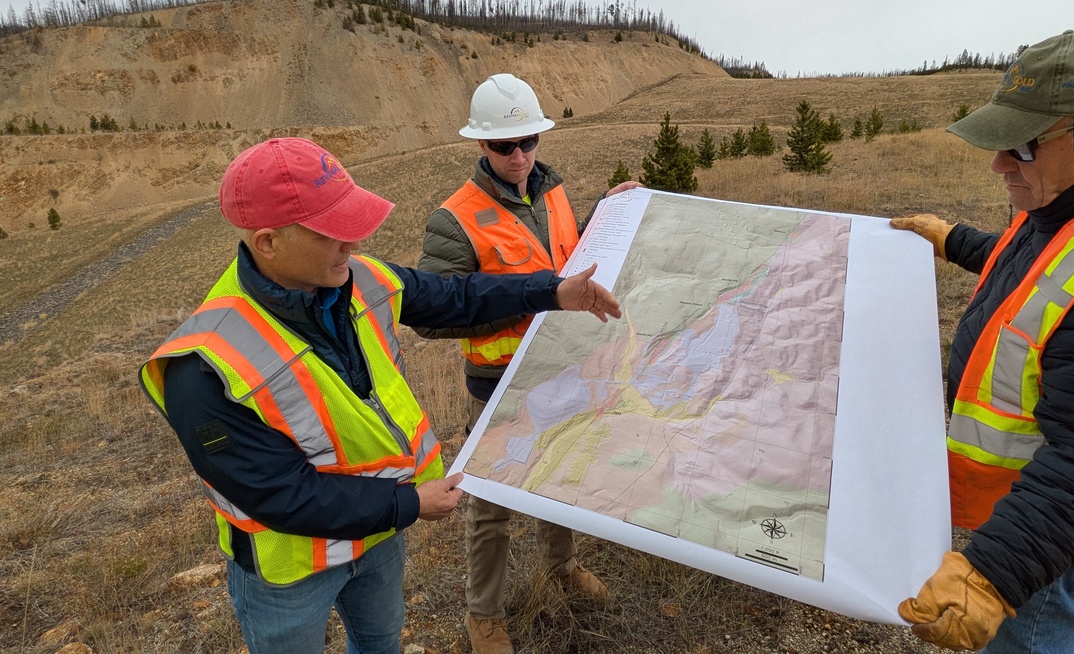 Hugh Agro (left) Revival Gold cheif executive talks drilling strategy at BEartrack-Arnett in Idaho, USA