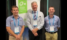  Jake Olver and Paul Christian, O'Connors, with outgoing VFF Grains president Ross Johns (centre).