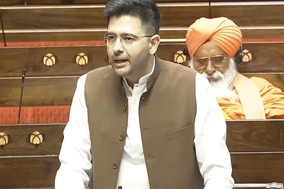 AAP MP Raghav Chadha congratulates Harivansh for being re-elected as Rajya Sabha Deputy Chairman for third term