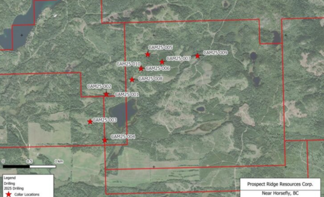Map showing 2025 drill hole collar locations on the Camelot property