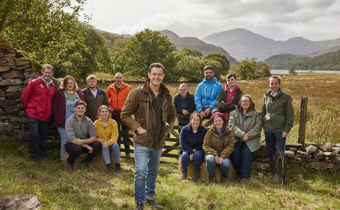 Matt Baker with the aspiring farmers hoping to take on a 15 year tenancy in  Eryri (Snowdonia) National Park in North Wales. The show starts at 7pm on Saturday (March 15).