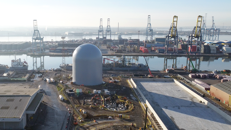 Dome silo inflated at Aggregate Industries Tilbury facility