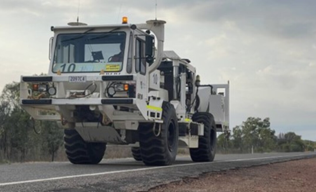 One of the Vibroseis trucks being used for the survey.