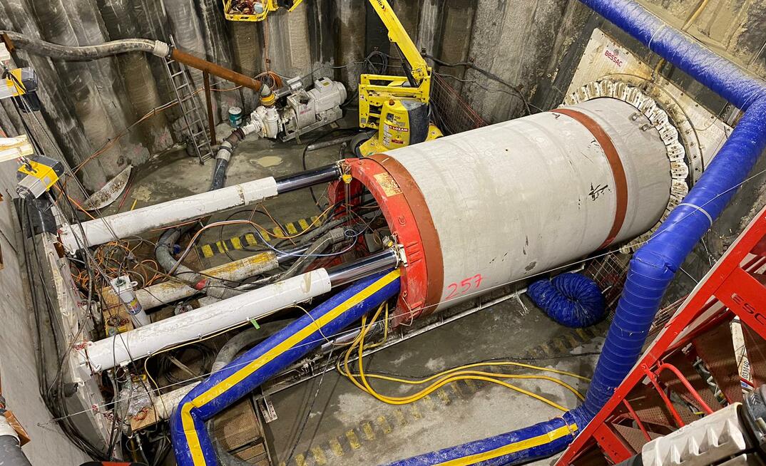 Tunnel construction site at one of the two stations that convert the direct current from the line into alternating current for the supply grids